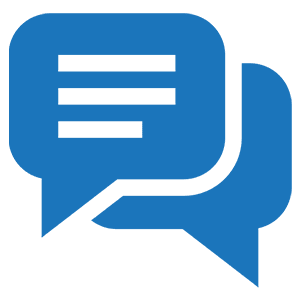 Blue speech bubbles with text lines.